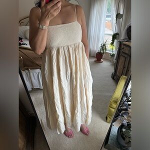 Mon Bebe Olivia Dress Cream White Empire Maxi Dress Cotton Korea w/ Pockets